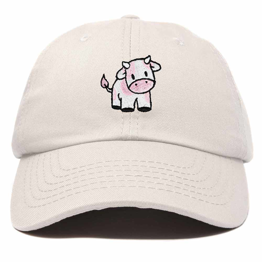 Dalix Strawberry Cow Embroidered Womens Cotton Dad Hat Baseball Cap in Beige