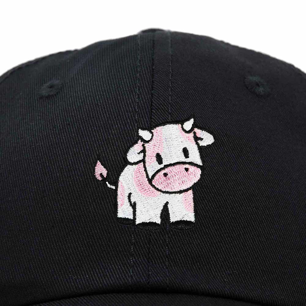 Dalix Strawberry Cow Embroidered Womens Cotton Dad Hat Baseball Cap in Black