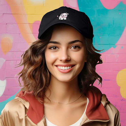 Dalix Strawberry Cow Embroidered Womens Cotton Dad Hat Baseball Cap in Black