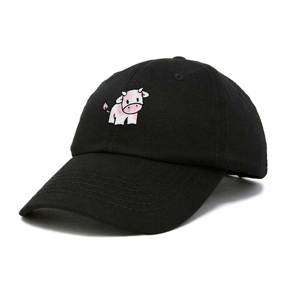 Dalix Strawberry Cow Embroidered Womens Cotton Dad Hat Baseball Cap in Black