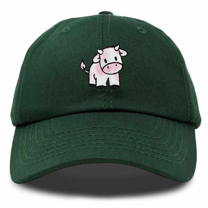 Dalix Strawberry Cow Embroidered Womens Cotton Dad Hat Baseball Cap in Dark Green