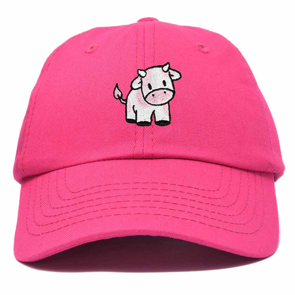 Dalix Strawberry Cow Embroidered Womens Cotton Dad Hat Baseball Cap in Hot Pink