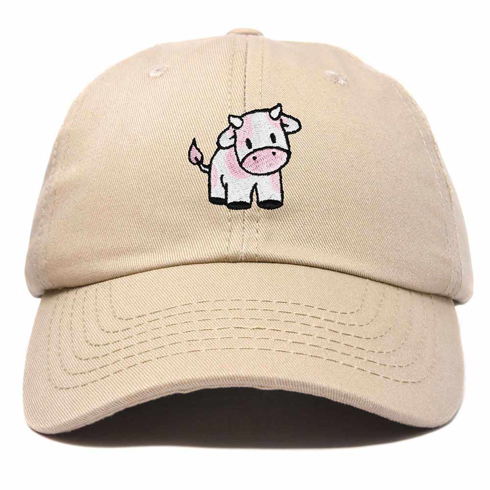 Dalix Strawberry Cow Embroidered Womens Cotton Dad Hat Baseball Cap in Khaki