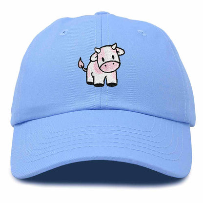 Dalix Strawberry Cow Embroidered Womens Cotton Dad Hat Baseball Cap in Light Blue