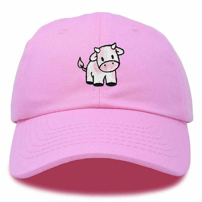 Dalix Strawberry Cow Embroidered Womens Cotton Dad Hat Baseball Cap in Light Pink