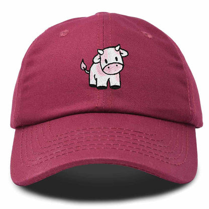 Dalix Strawberry Cow Embroidered Womens Cotton Dad Hat Baseball Cap in Maroon