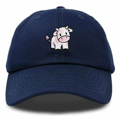 Dalix Strawberry Cow Embroidered Womens Cotton Dad Hat Baseball Cap in Navy Blue