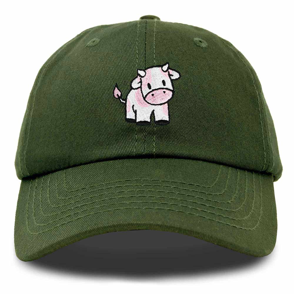 Dalix Strawberry Cow Embroidered Womens Cotton Dad Hat Baseball Cap in Olive