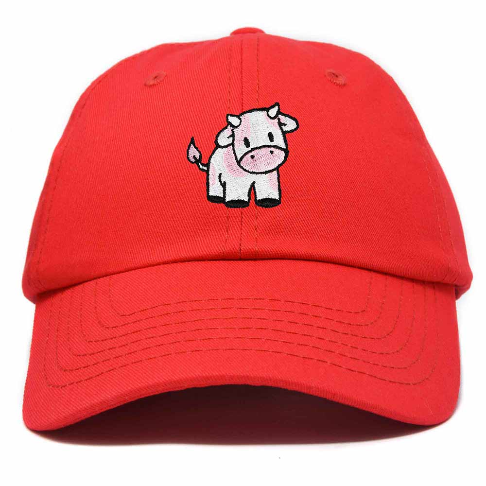 Dalix Strawberry Cow Embroidered Womens Cotton Dad Hat Baseball Cap in Red