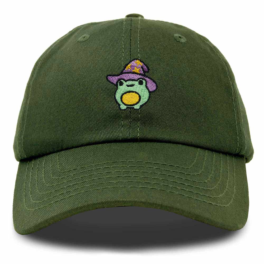 Dalix Sorcerer Frog Embroidered Cap Cotton Baseball Cute Cool Dad Hat Womens in Olive