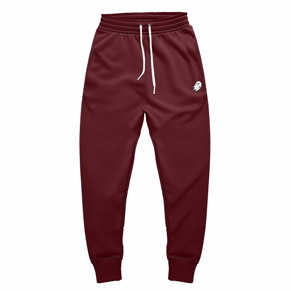 Dalix Ghost Embroidered Fleece Jogger Cuff Sweatpant Sweats Soft Warm Mens in Maroon 2XL XX-Large