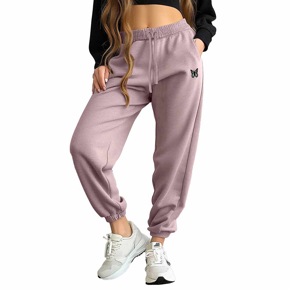 Dalix Butterfly Embroidered Fleece Jogger Cuff Sweatpant Sweats Soft Warm Cute Womens in Blush 2XL XX-Large