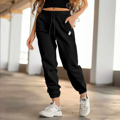 Dalix Ghost Embroidered Fleece Jogger Cuff Sweatpant Sweats Soft Warm Cute Womens in Black 2XL XX-Large