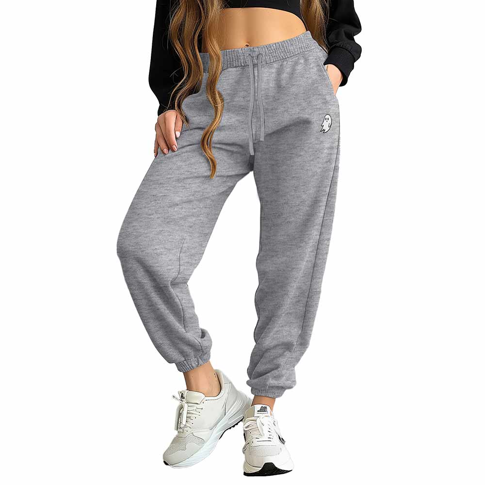 Dalix Ghost Embroidered Fleece Jogger Cuff Sweatpant Sweats Soft Warm Cute Womens in Htr Gray 2XL XX-Large