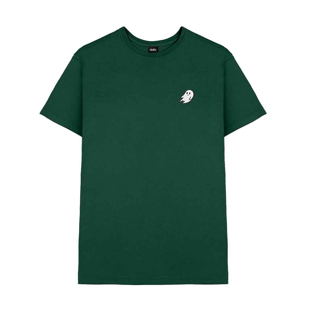 Dalix Ghost Embroidered Soft Cotton Short Sleeve T Shirt Mens in Forest Green 2XL XX-Large