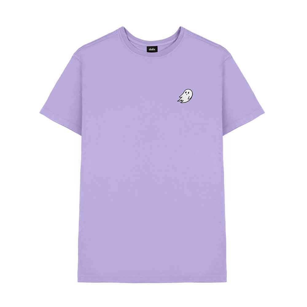 Dalix Ghost Embroidered Soft Cotton Short Sleeve T Shirt Mens in Lavender 2XL XX-Large