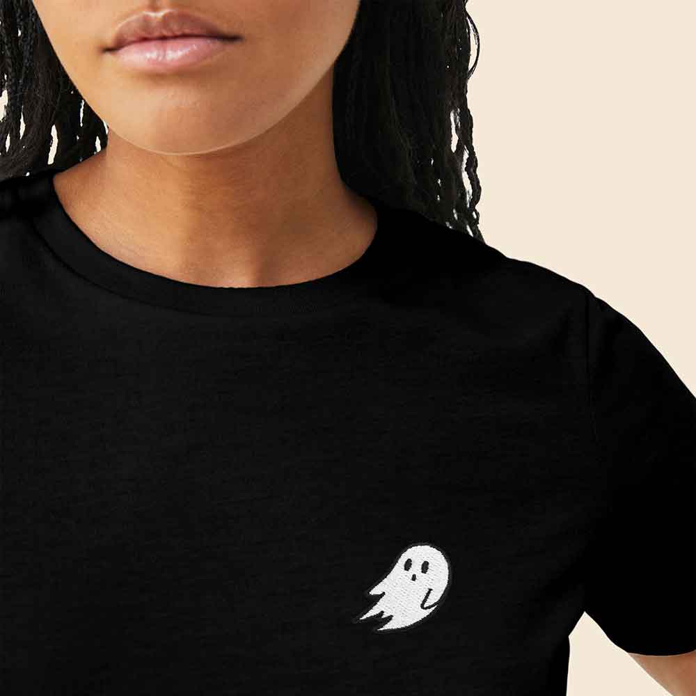 Dalix Ghost Embroidered Soft Cotton Short Sleeve T Shirt Womens in Black 2XL XX-Large