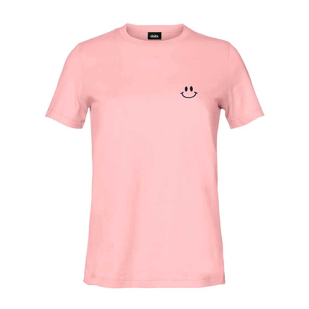 Dalix Smile Face Embroidered Soft Cotton Short Sleeve T Shirt Womens in Charity Pink 2XL XX-Large