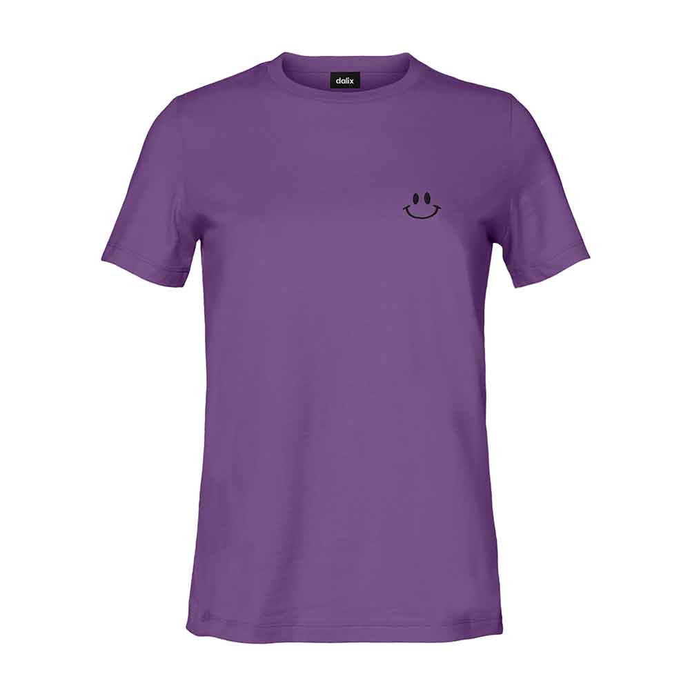 Dalix Smile Face Embroidered Soft Cotton Short Sleeve T Shirt Womens in Orchid Purple 2XL XX-Large