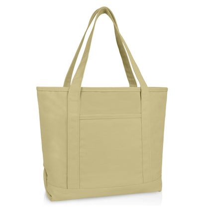 DALIX 20" Solid Color Cotton Canvas Shopping Tote Bag