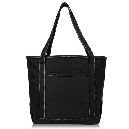 DALIX 20" Solid Color Cotton Canvas Shopping Tote Bag