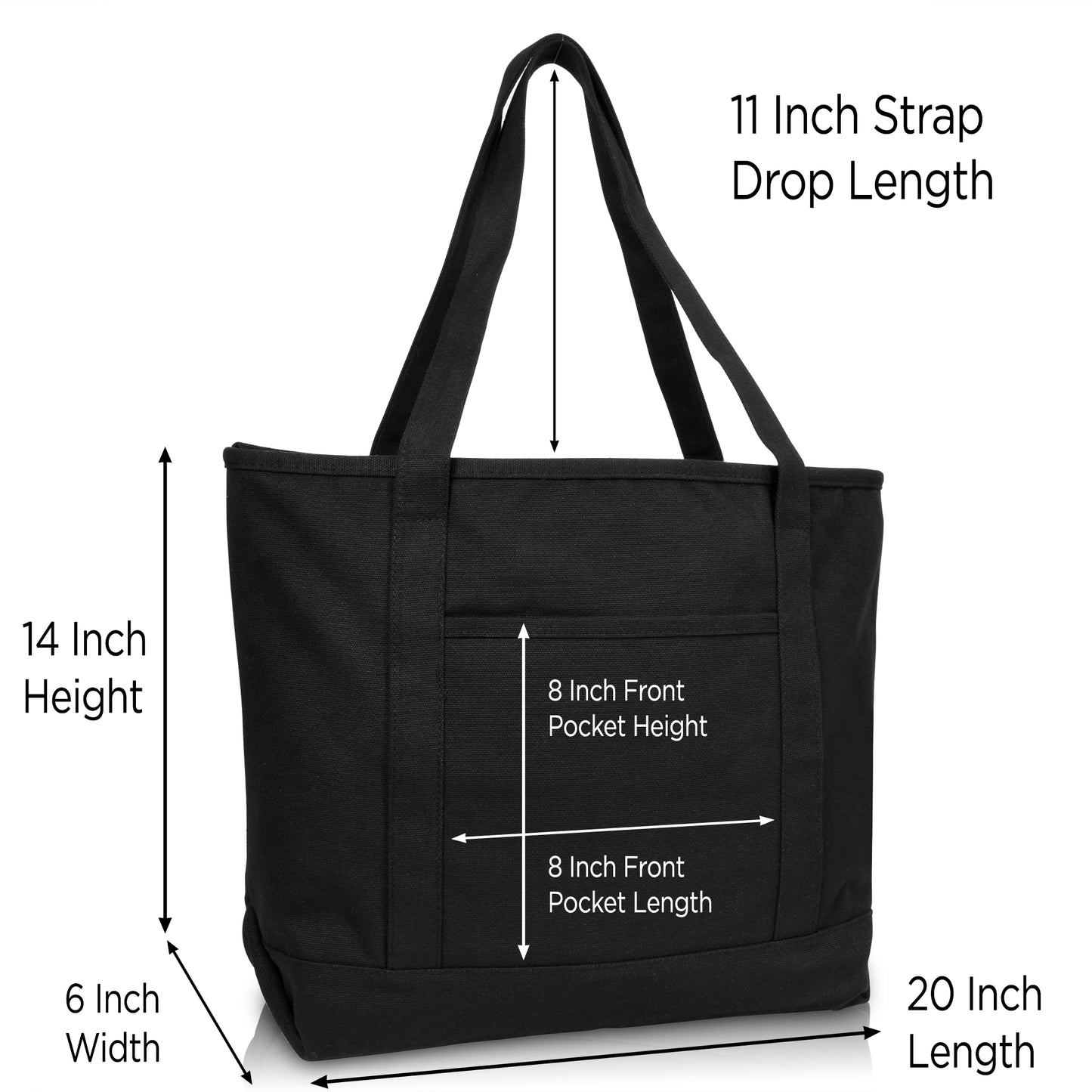 DALIX 20" Solid Color Cotton Canvas Shopping Tote Bag