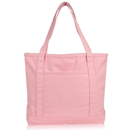 DALIX 20" Solid Color Cotton Canvas Shopping Tote Bag