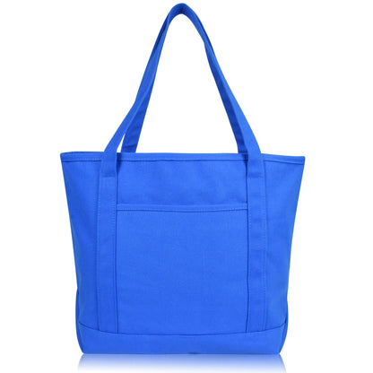 DALIX 20" Solid Color Cotton Canvas Shopping Tote Bag