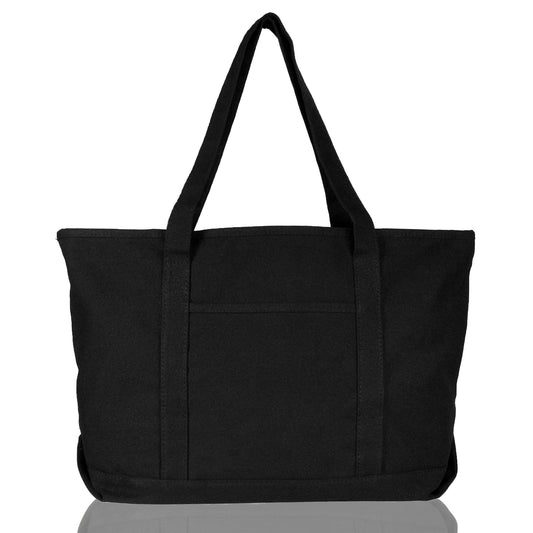 DALIX 20" Solid Color Cotton Canvas Shopping Tote Bag