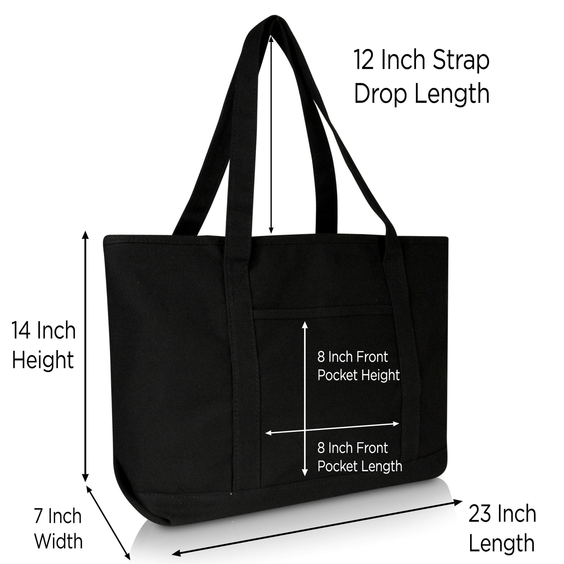 DALIX 20" Solid Color Cotton Canvas Shopping Tote Bag