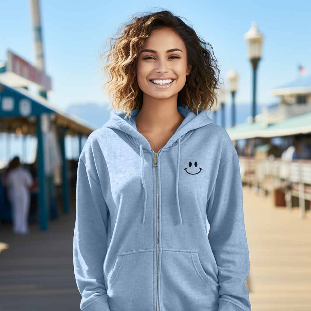 Dalix Smile Face Washed Zip Hoodie