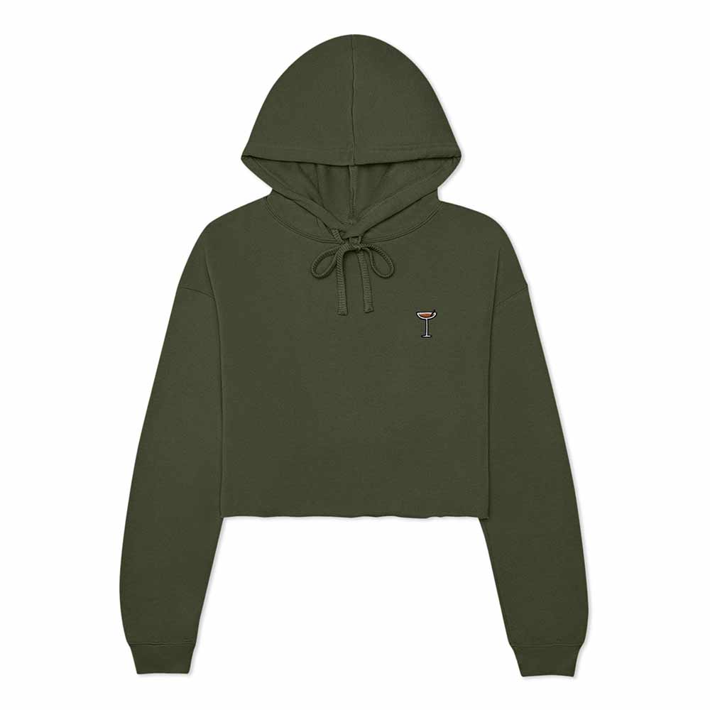 Dalix Espresso Martini Embroidered Hoodie Fleece Long Sleeve Cropped Sweatshirt Pullover Womens in Military Green 2XL XX-Large