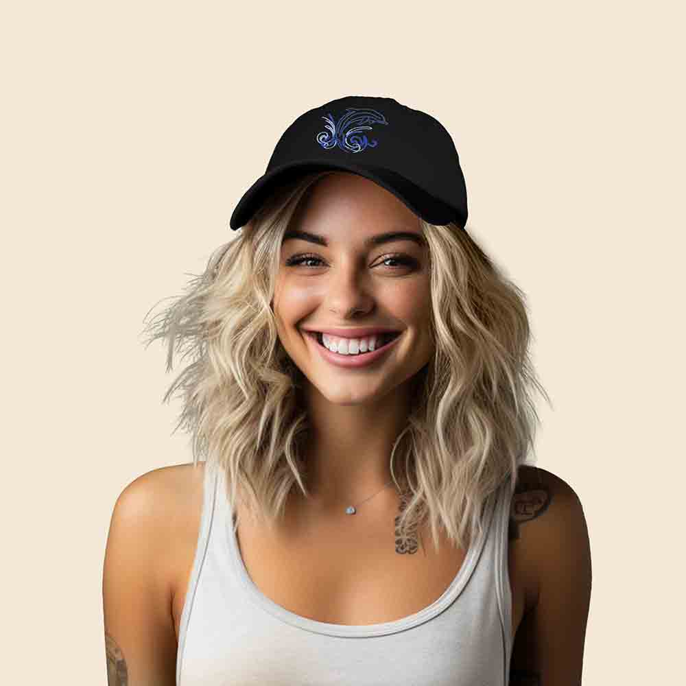 Dalix Dolphin Embroidered Dad Cap Cotton Baseball Cap Women in Gold