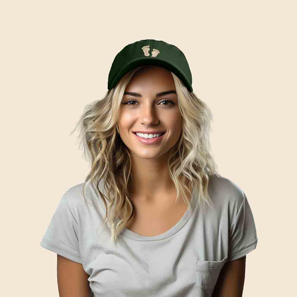 Dalix Footprint Embroidered Dad Cap Cotton Baseball Hat Women in Olive