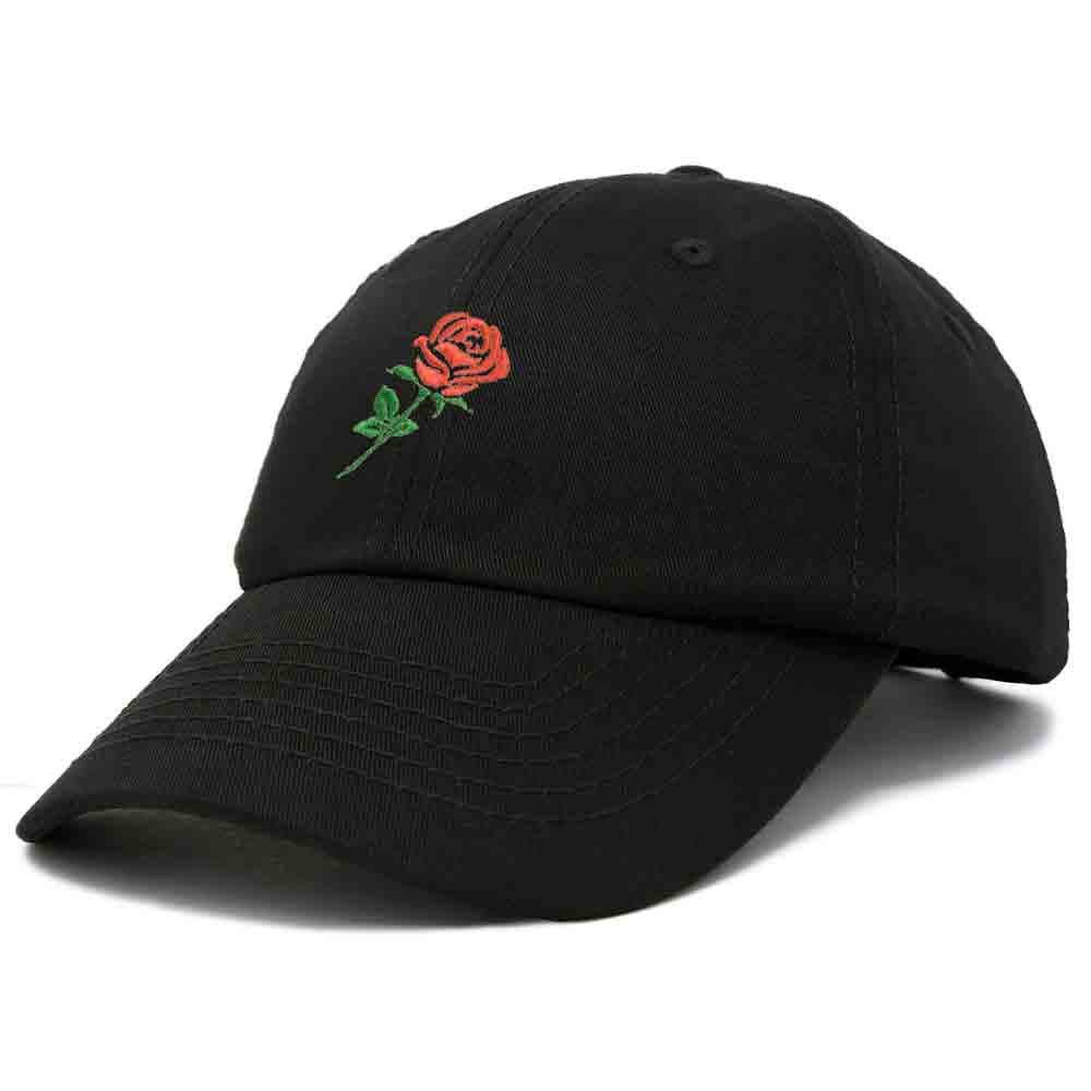 Black baseball cap store with rose