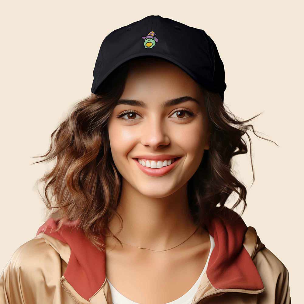 Dalix Sorcerer Frog Embroidered Cap Cotton Baseball Cute Cool Dad Hat Womens in Black