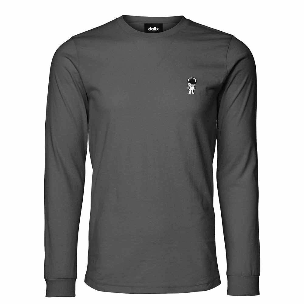 Dalix Astronaut Embroidered Cotton Classic Fit Long Sleeve Crewneck Tee Shirt Mens in Asphalt Gray 2XL XX-Large
