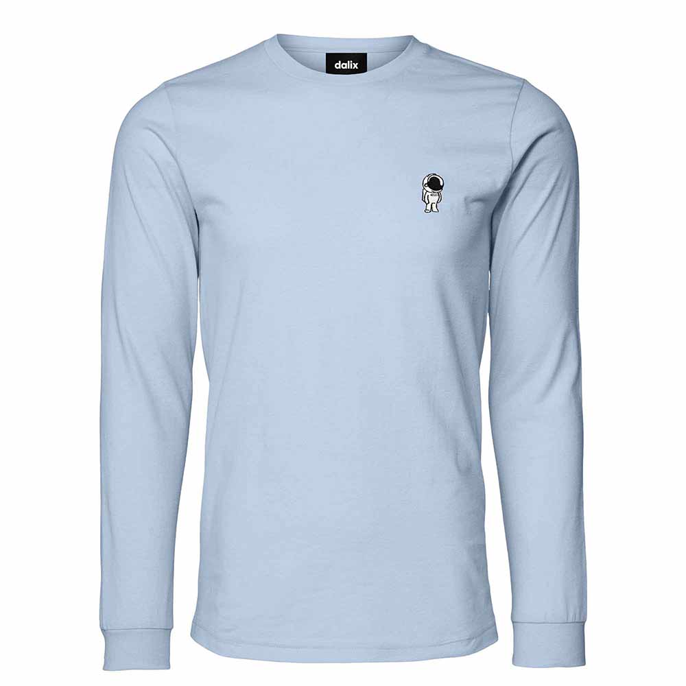Dalix Astronaut Embroidered Cotton Classic Fit Long Sleeve Crewneck Tee Shirt Mens in Baby Blue 2XL XX-Large