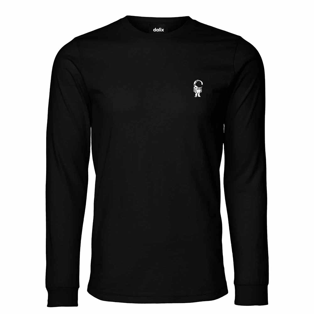 Dalix Astronaut Embroidered Cotton Classic Fit Long Sleeve Crewneck Tee Shirt Mens in Black 2XL XX-Large