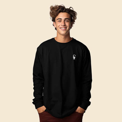 Dalix Astronaut Embroidered Cotton Classic Fit Long Sleeve Crewneck Tee Shirt Mens in Black 2XL XX-Large