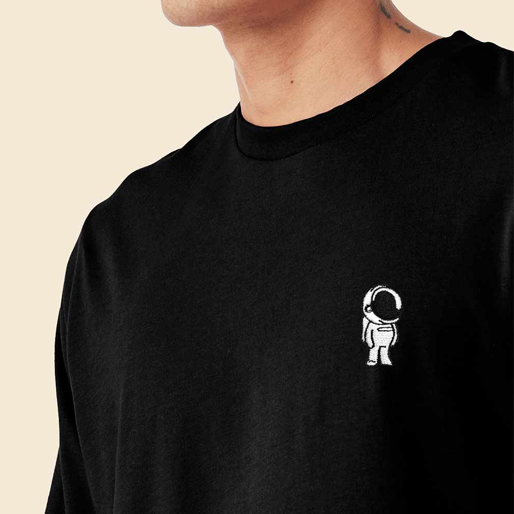 Dalix Astronaut Embroidered Cotton Classic Fit Long Sleeve Crewneck Tee Shirt Mens in Black 2XL XX-Large