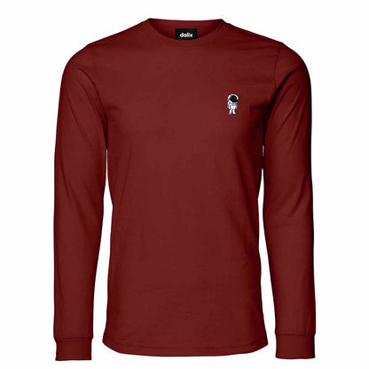 Dalix Astronaut Embroidered Cotton Classic Fit Long Sleeve Crewneck Tee Shirt Mens in Cardinal Red 2XL XX-Large