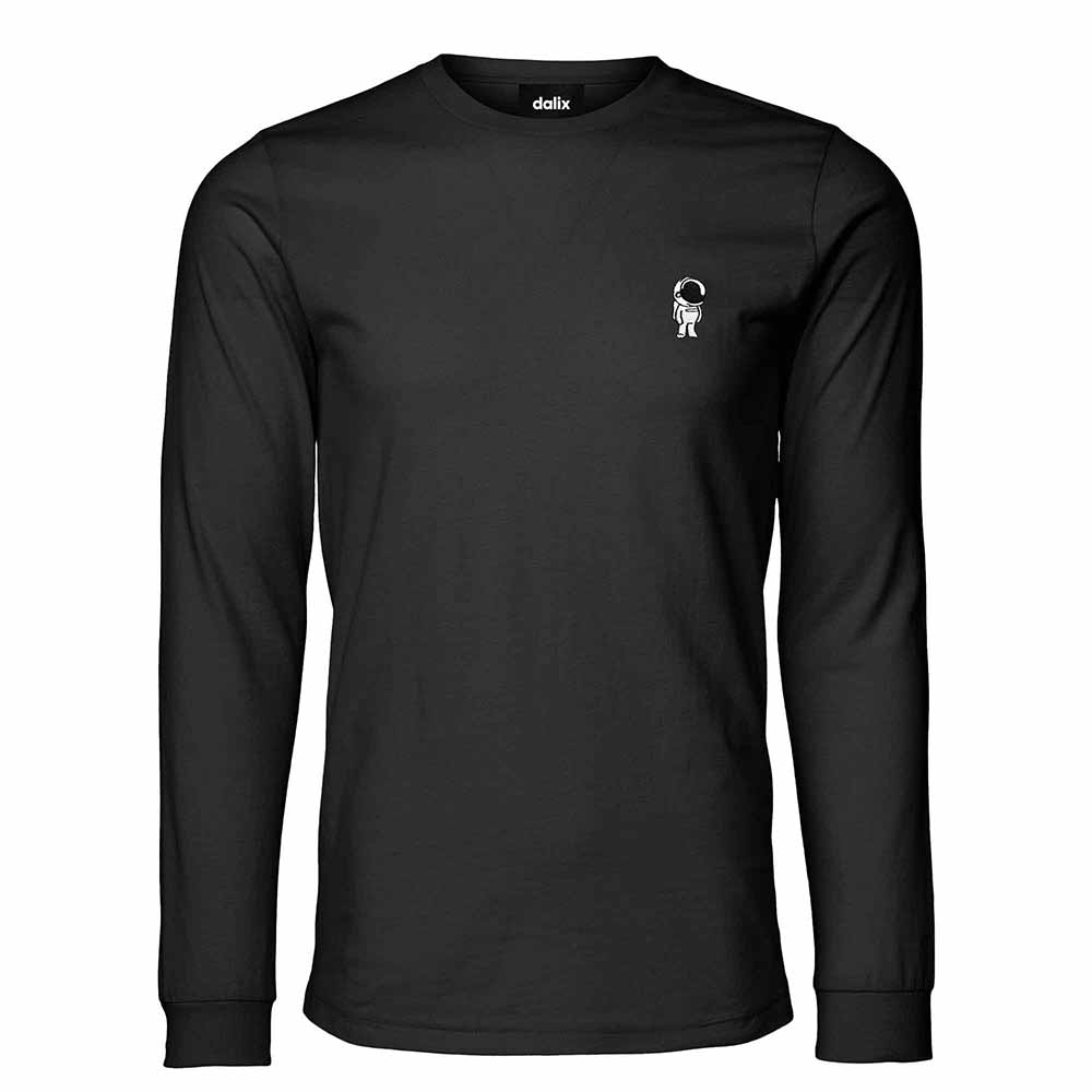 Dalix Astronaut Embroidered Cotton Classic Fit Long Sleeve Crewneck Tee Shirt Mens in Dark Gray 2XL XX-Large
