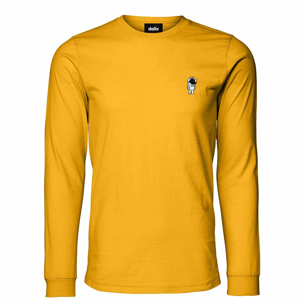 Dalix Astronaut Embroidered Cotton Classic Fit Long Sleeve Crewneck Tee Shirt Mens in Gold 2XL XX-Large