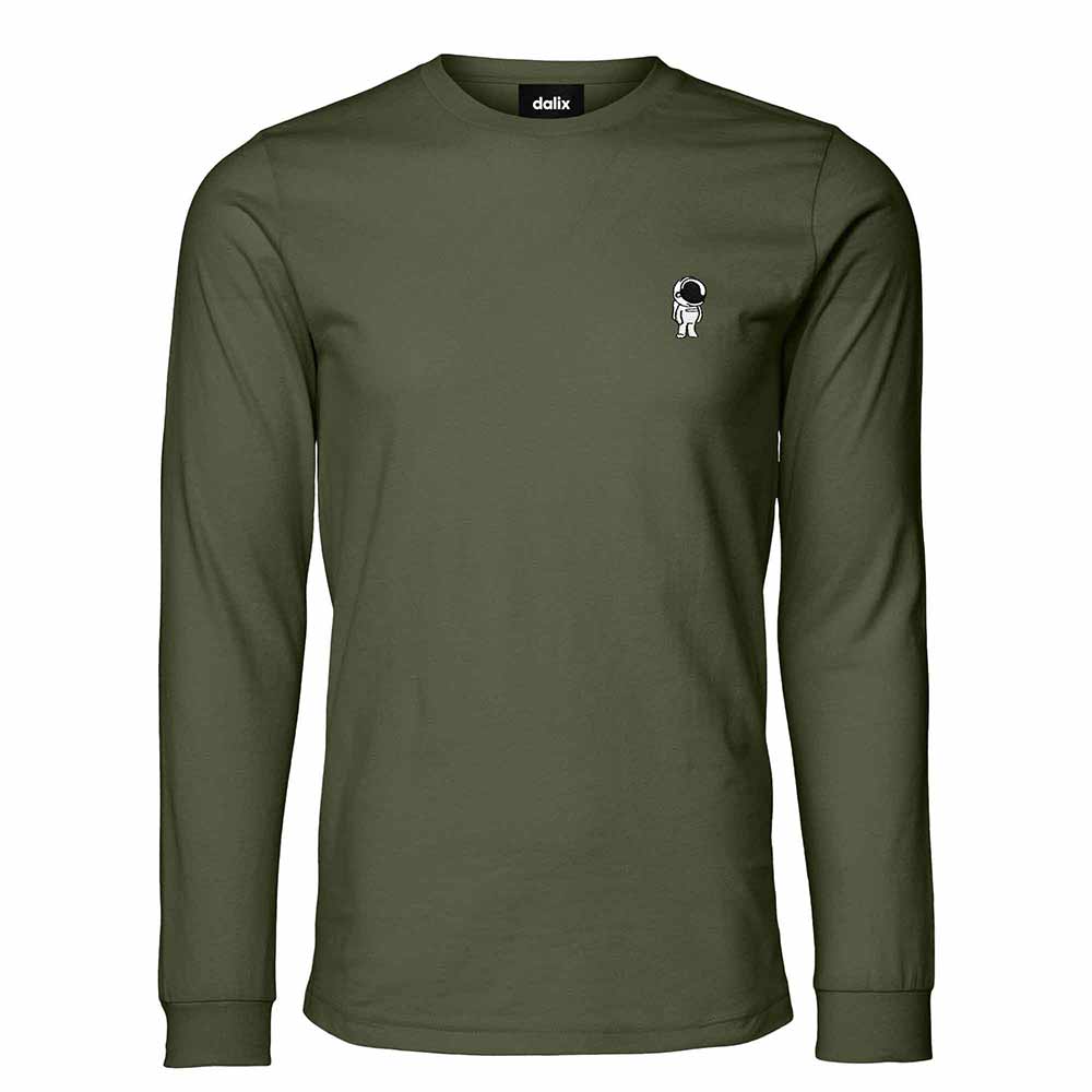 Dalix Astronaut Embroidered Cotton Classic Fit Long Sleeve Crewneck Tee Shirt Mens in Military Green 2XL XX-Large