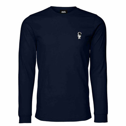 Dalix Astronaut Embroidered Cotton Classic Fit Long Sleeve Crewneck Tee Shirt Mens in Navy Blue 2XL XX-Large