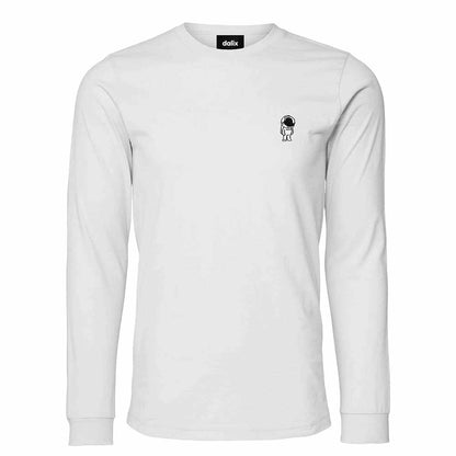 Dalix Astronaut Embroidered Cotton Classic Fit Long Sleeve Crewneck Tee Shirt Mens in White 2XL XX-Large
