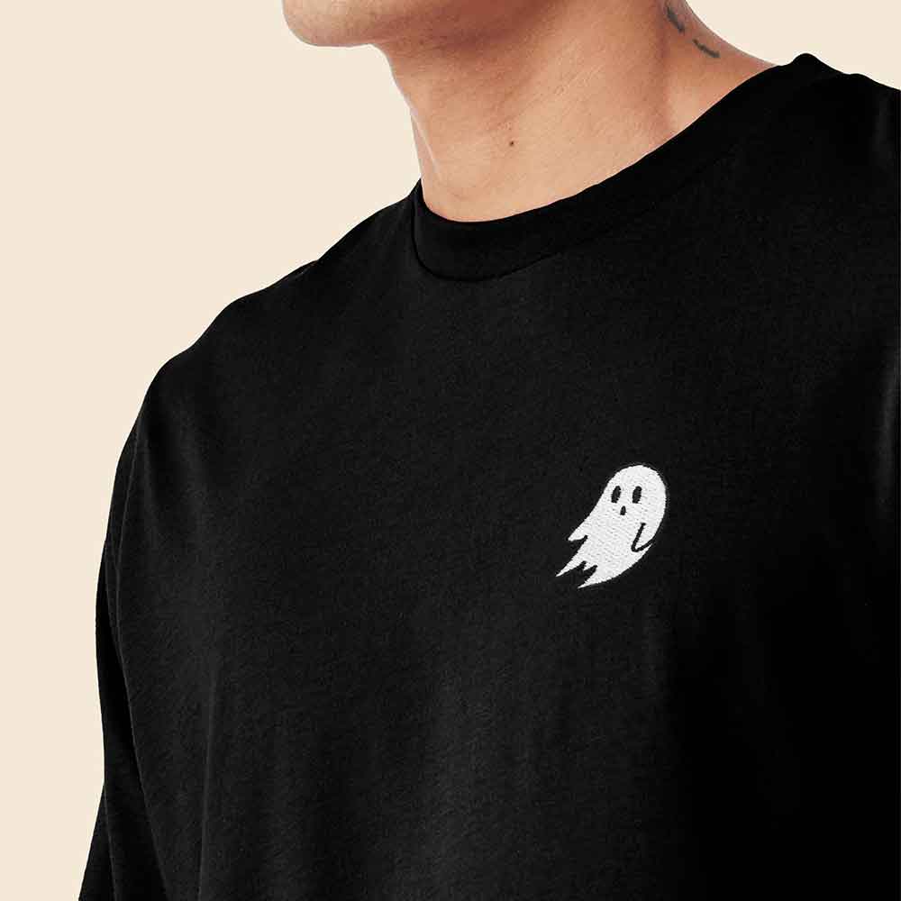 Dalix Ghost Embroidered Long Sleeve Tee Lightweight Soft Cotton Shirt Mens in Black 2XL XX-Large