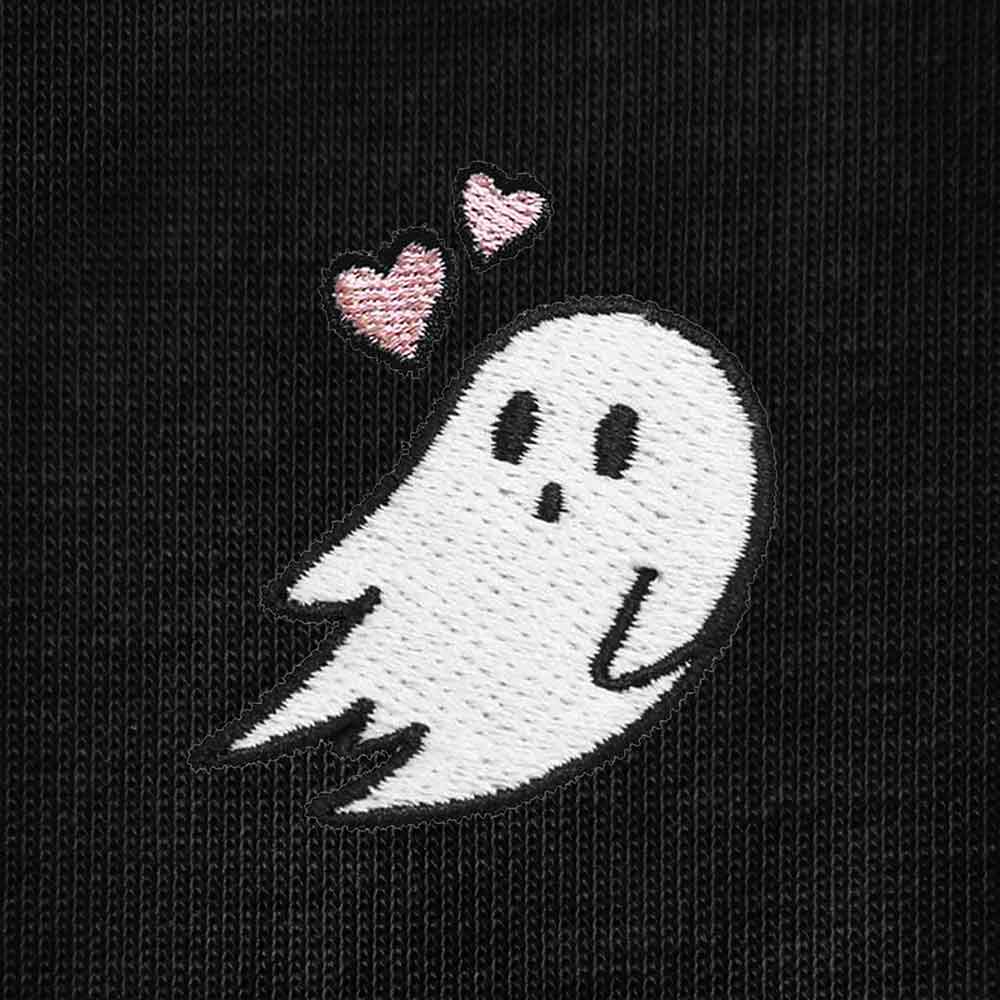 Dalix Heartly Ghost Embroidered Cropped Flowy Soft Cotton Short Sleeve T Shirt Womens in Black 2XL XX-Large