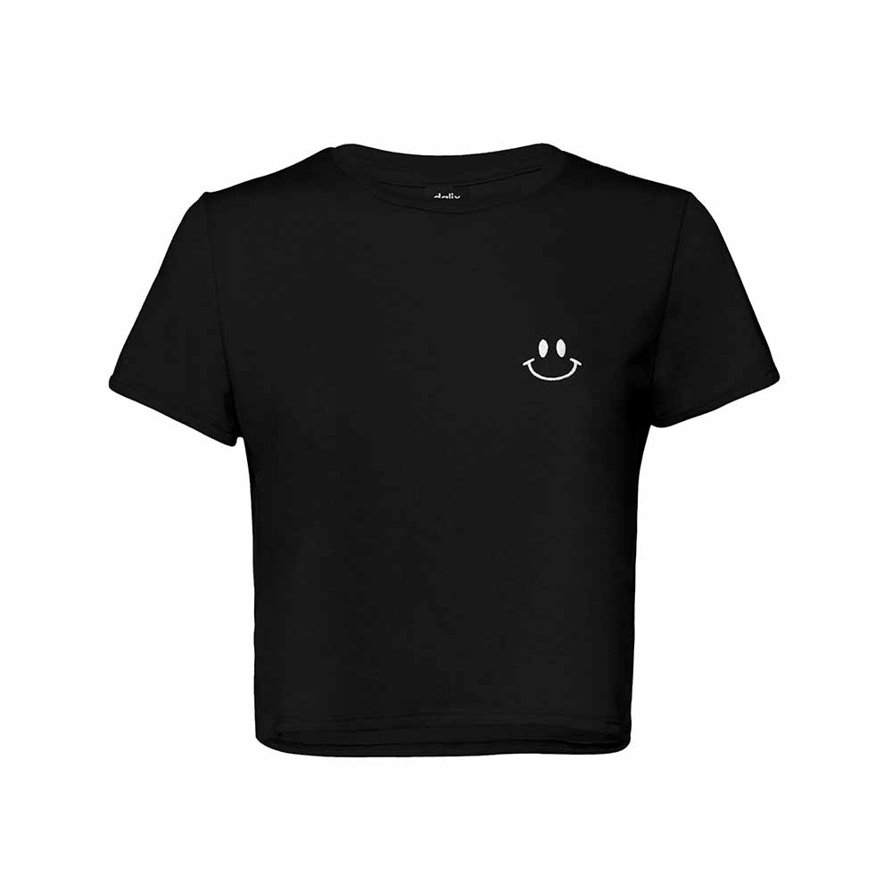 Dalix Smile Face Embroidered Cotton Relaxed Fit Short Sleeve Crewneck Tee Shirt Womens in Black 2XL XX-Large